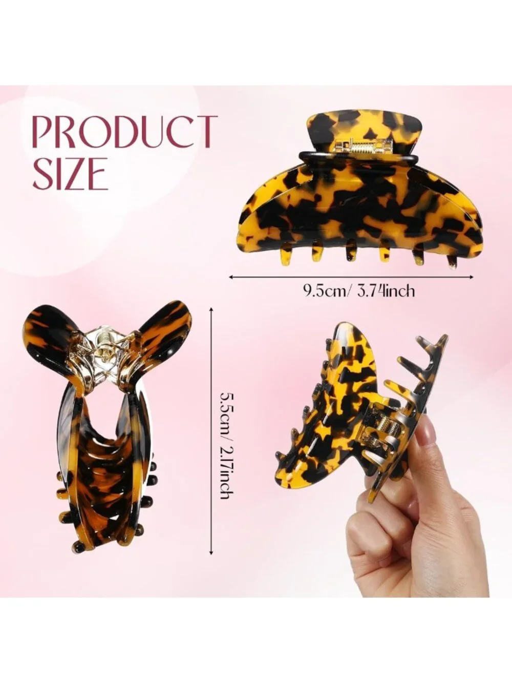 12 Pcs Large Hair Claw Clips - Brown Leopard Print, Acrylic Nonslip Clips for